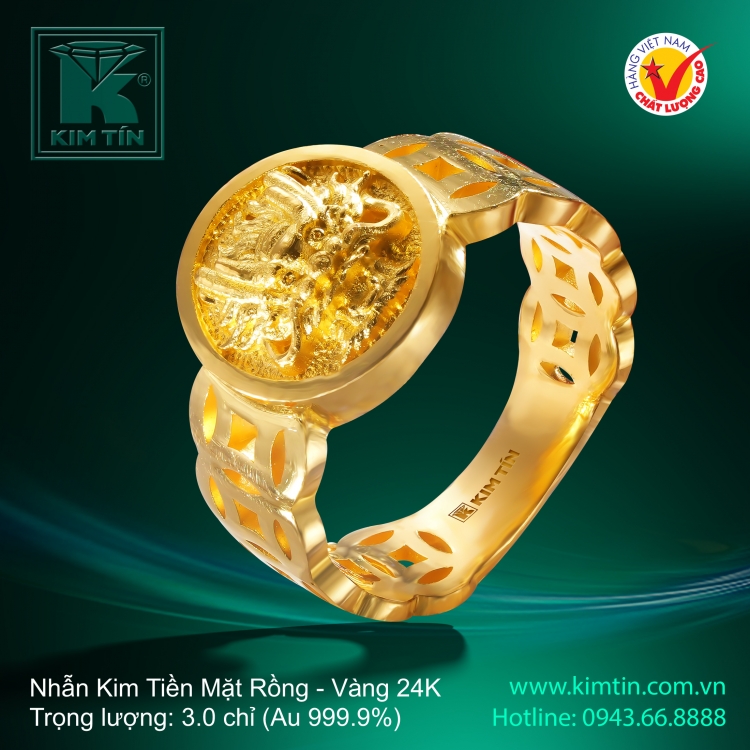 Nhẫn Kim Tiền Mặt Rồng - Vàng 24K