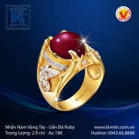 Nhẫn Nam Vàng Tây Gắn Đá Ruby