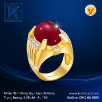 Nhẫn Nam Vàng Tây Gắn Đá Ruby