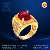 Nhẫn Nam Vàng Tây Gắn Đá Ruby
