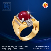 Nhẫn Nam Vàng Tây Gắn Đá Ruby
