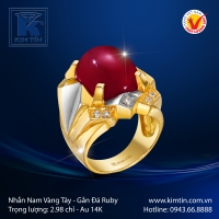 Nhẫn Nam Vàng Tây Gắn Đá Ruby