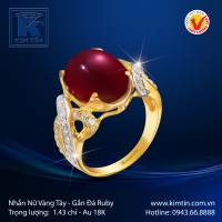 Nhẫn Nữ Vàng Màu Gắn Đá Ruby