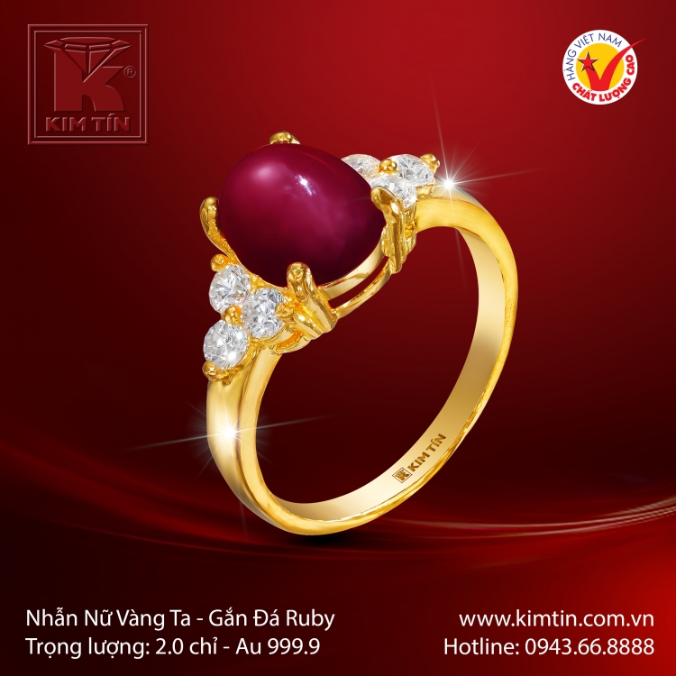 Nhẫn Nữ Vàng 24K Gắn Đá Ruby