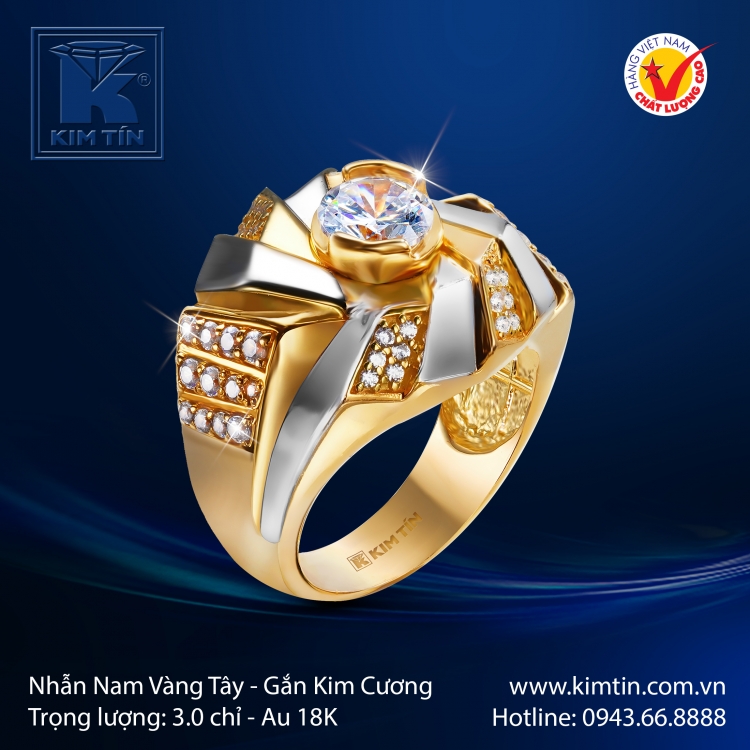 Nhẫn Kim Cương Vàng Màu 18K