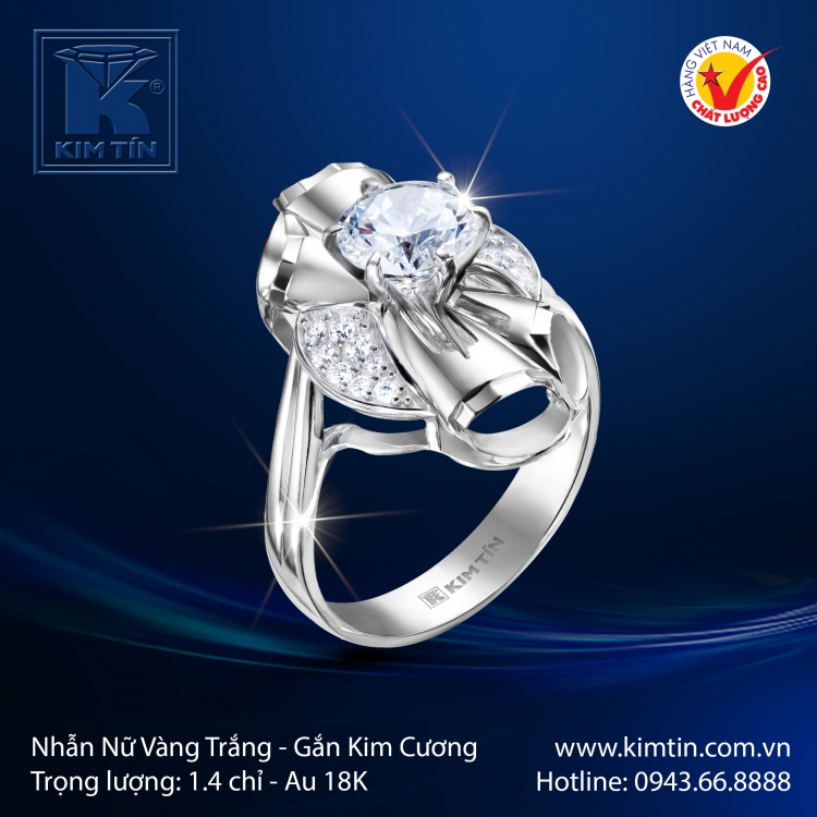Nhẫn Kim Cương Vàng Trắng 18K