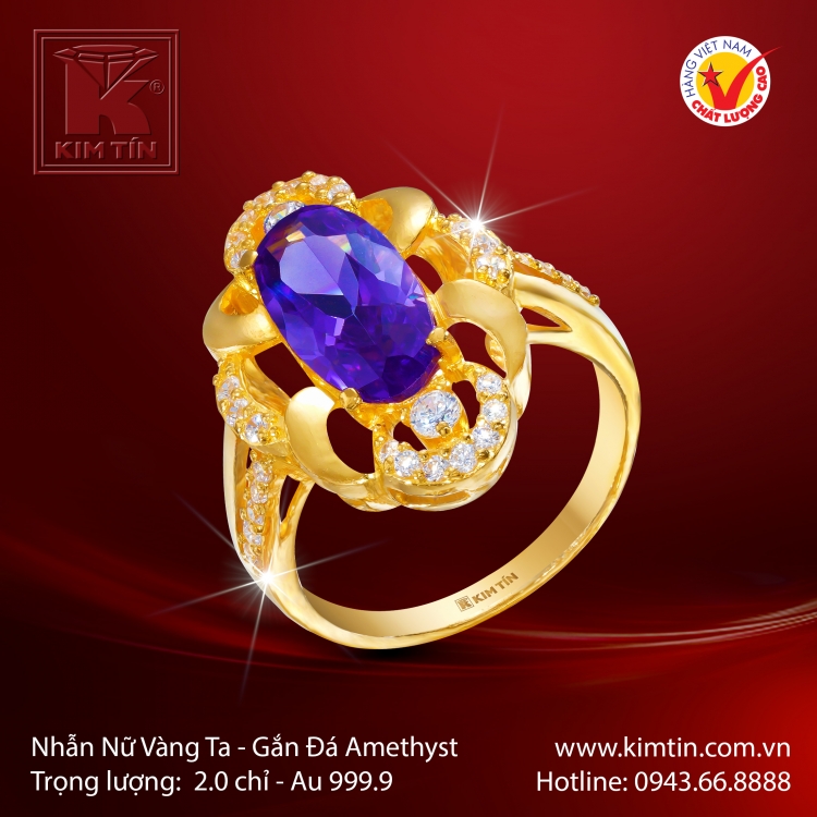Nhẫn Nữ Vàng 24K Gắn Đá Amethyst
