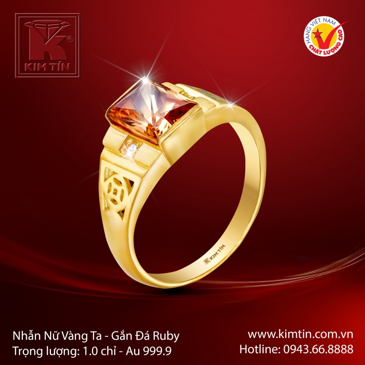 Nhẫn Nữ Vàng 24K Gắn Đá Ruby