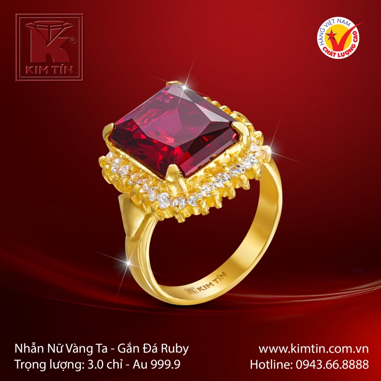 Nhẫn Nữ Vàng 24K Gắn Đá Ruby