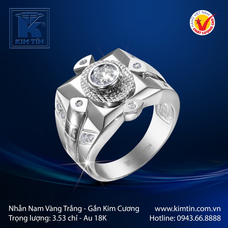 Nhẫn Nam Vàng Trắng 18K