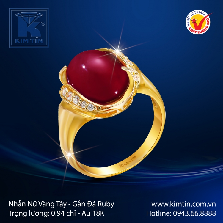 Nhẫn Nữ Vàng Màu Gắn Đá Ruby