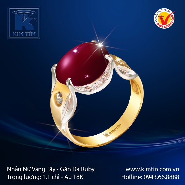 Nhẫn Nữ Vàng Màu Gắn Đá Ruby