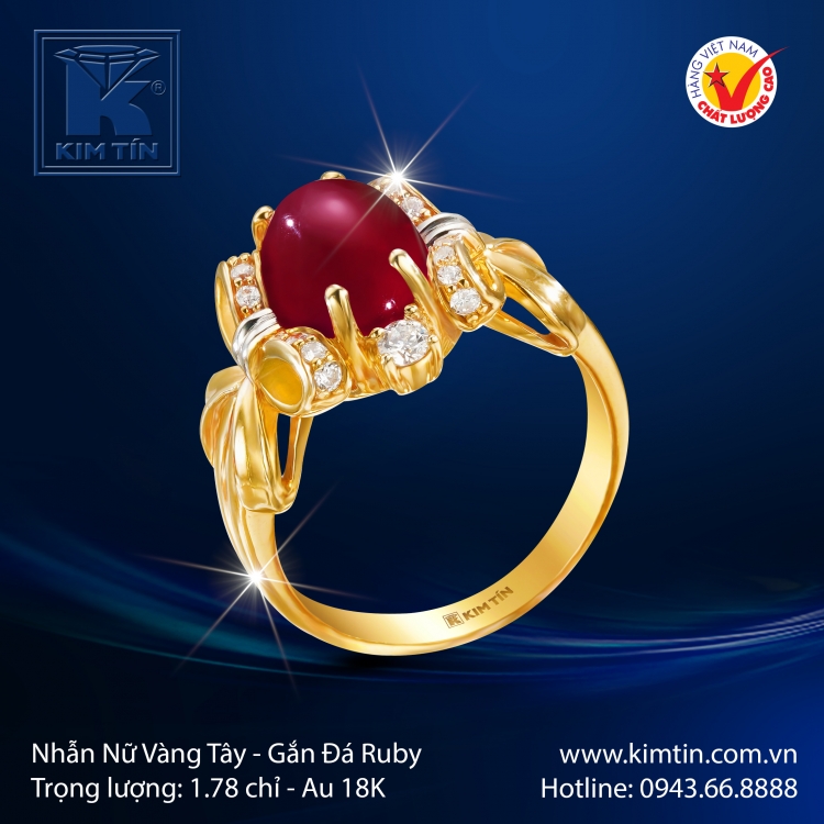 Nhẫn Nữ Vàng Màu Gắn Đá Ruby