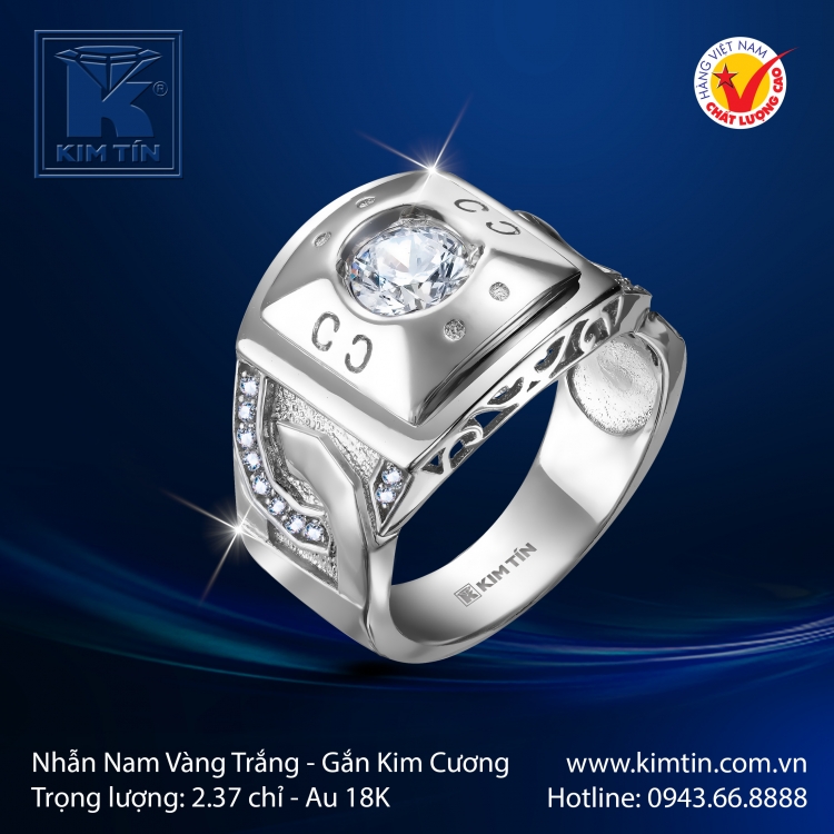 Nhẫn Nam Vàng Trắng 18K