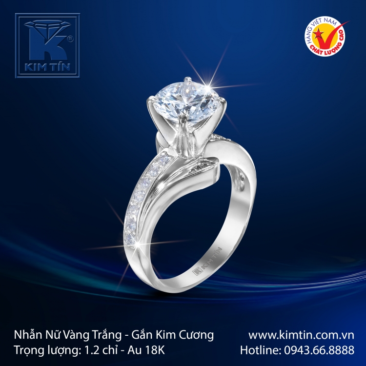 Nhẫn Kim Cương Vàng Trắng 18K