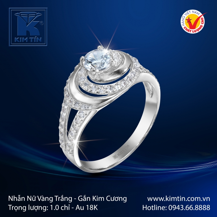 Nhẫn Kim Cương Vàng Trắng 18K