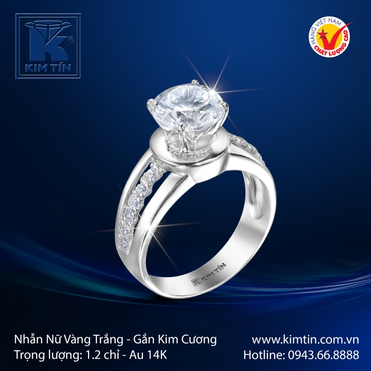 Nhẫn Kim Cương Vàng Trắng 14K