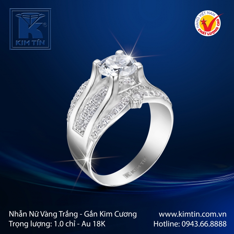 Nhẫn Kim Cương Vàng Trắng 18K