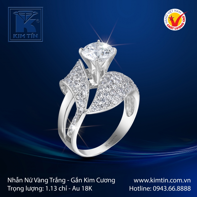 Nhẫn Kim Cương Vàng Trắng 18K