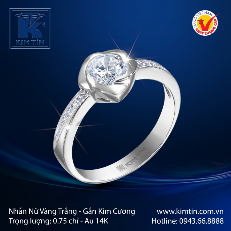 Nhẫn Kim Cương Vàng Trắng 14K