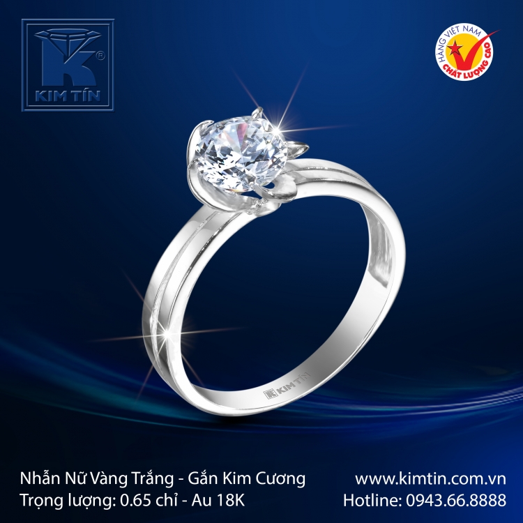 Nhẫn Kim Cương Vàng Trắng 18K