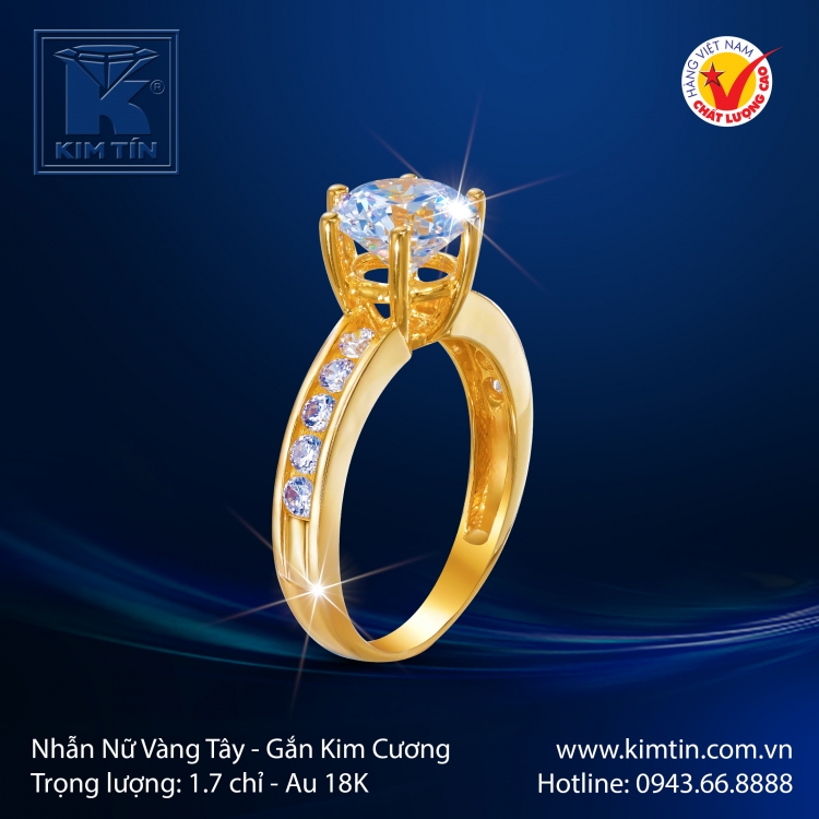 Nhẫn Kim Cương Vàng Màu 18K
