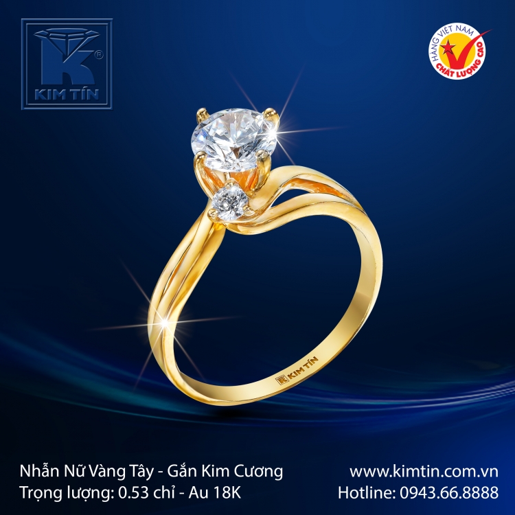 Nhẫn Kim Cương Vàng Màu 18K