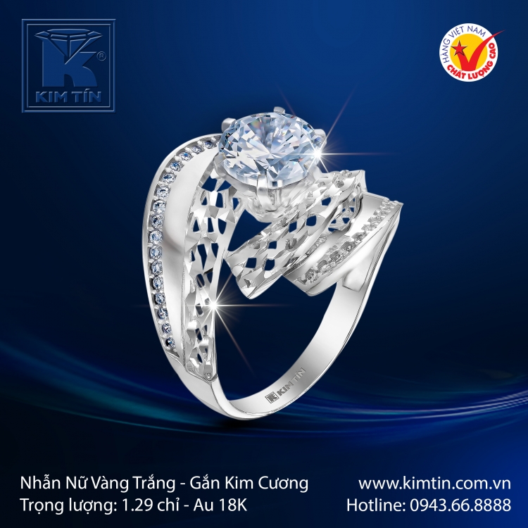 Nhẫn Kim Cương Vàng Trắng 18K