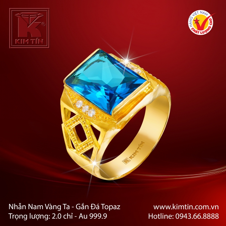 Nhẫn Nam Vàng 24K Gắn Đá Topaz