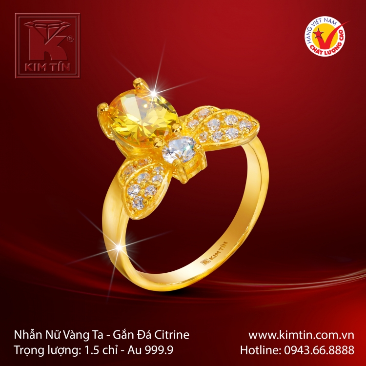 Nhẫn Nữ Vàng 24K Gắn Đá Citrine