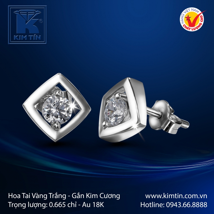 Hoa Tai Vàng Trắng 18K