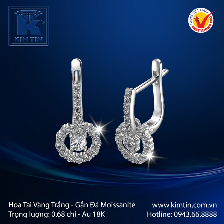 Hoa Tai Vàng Trắng 18K