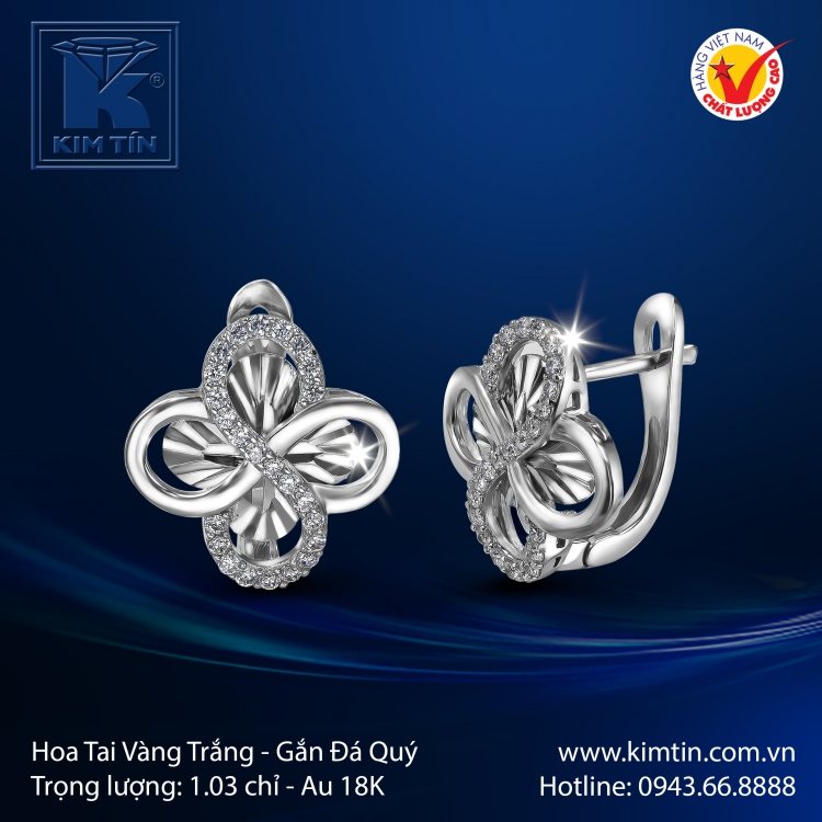 Hoa Tai Vàng Trắng 18K