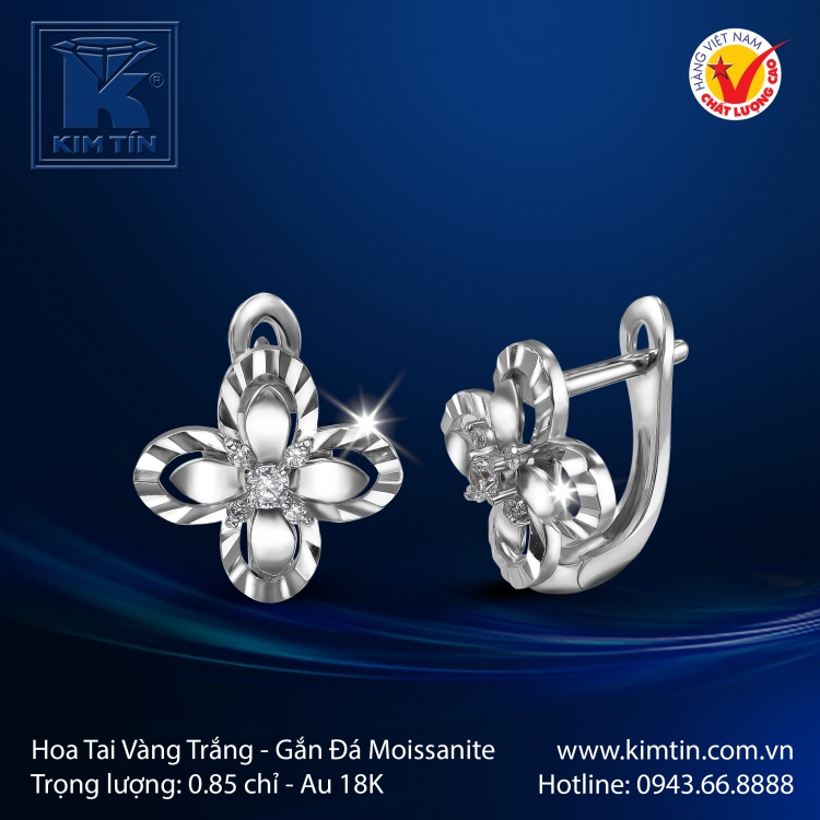 Hoa Tai Vàng Trắng 18K