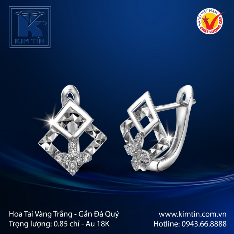 Hoa Tai Vàng Trắng 18K