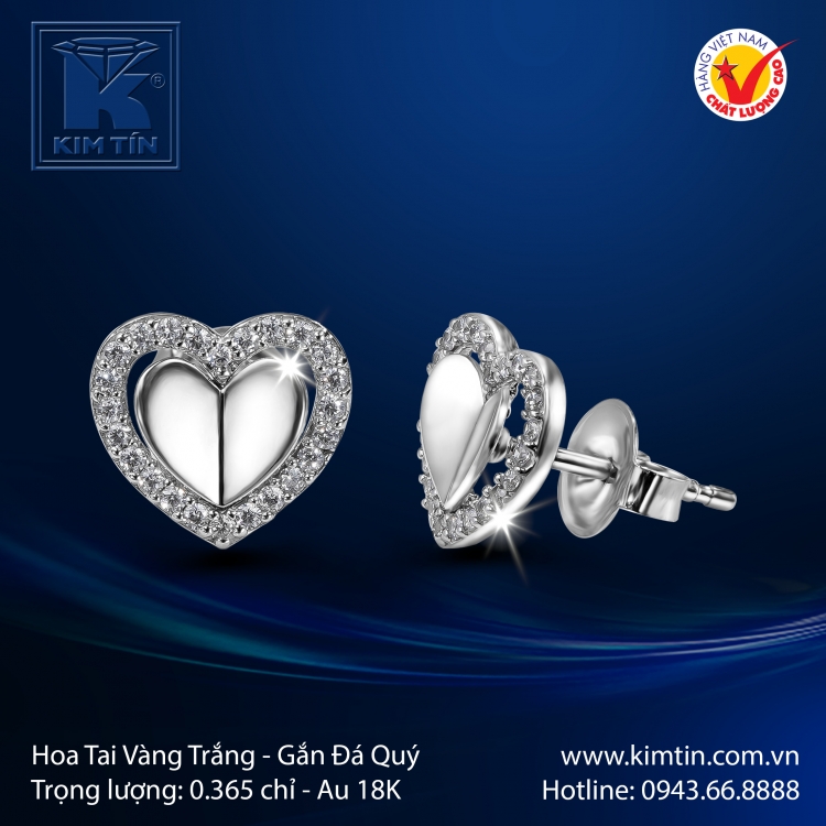 Hoa Tai Vàng Trắng 18K