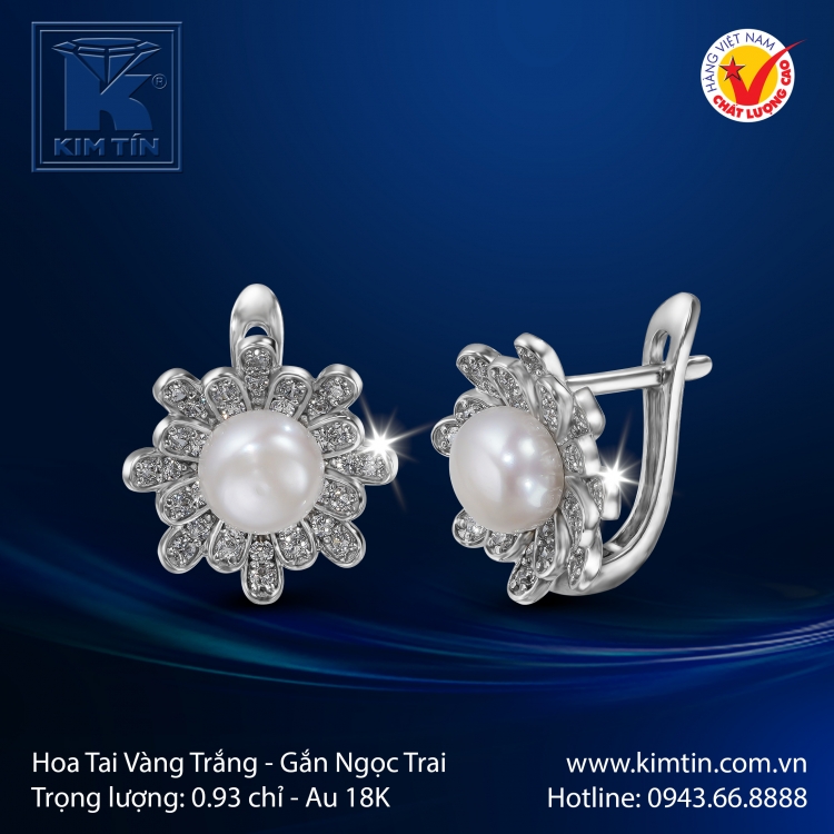 Hoa Tai Vàng Trắng 18K