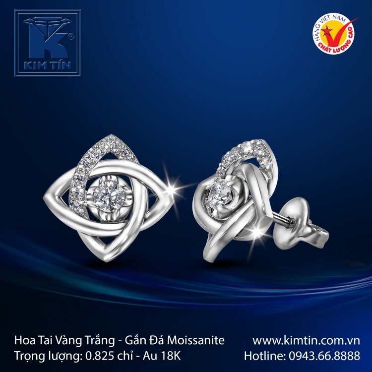 Hoa Tai Vàng Trắng 18K