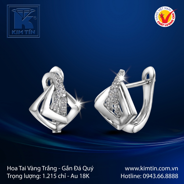 Hoa Tai Vàng Trắng 18K