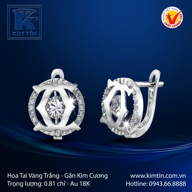 Hoa Tai Vàng Trắng 18K