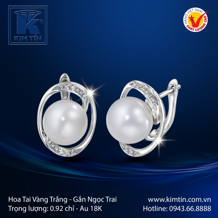 Hoa Tai Vàng Trắng 18K