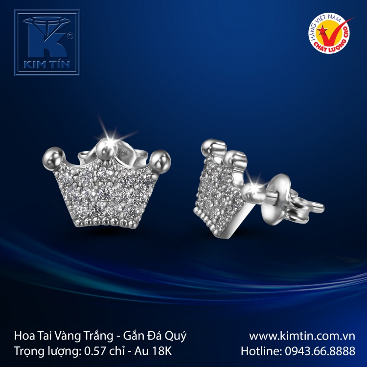 Hoa Tai Vàng Trắng 18K