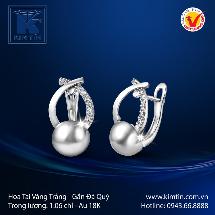 Hoa Tai Vàng Trắng 18K