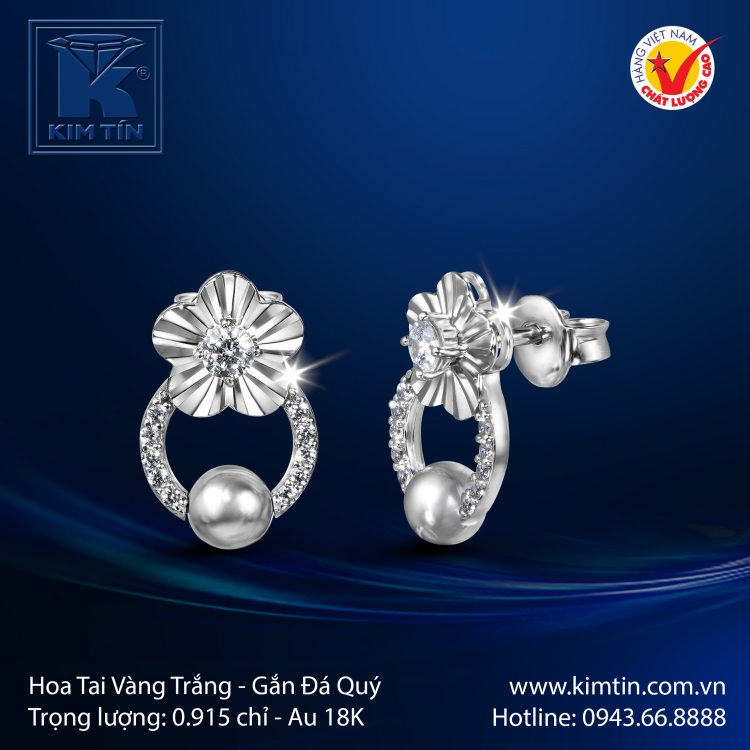 Hoa Tai Vàng Trắng 18K