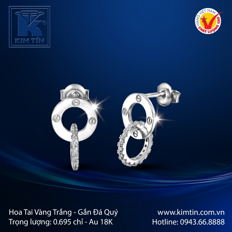 Hoa Tai Vàng Trắng 18K