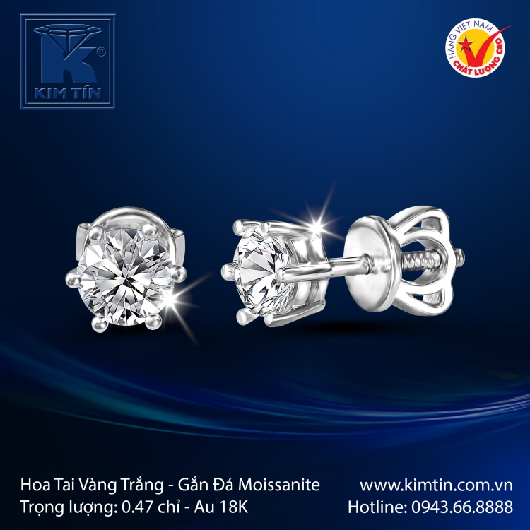 Hoa Tai Vàng Trắng 18K