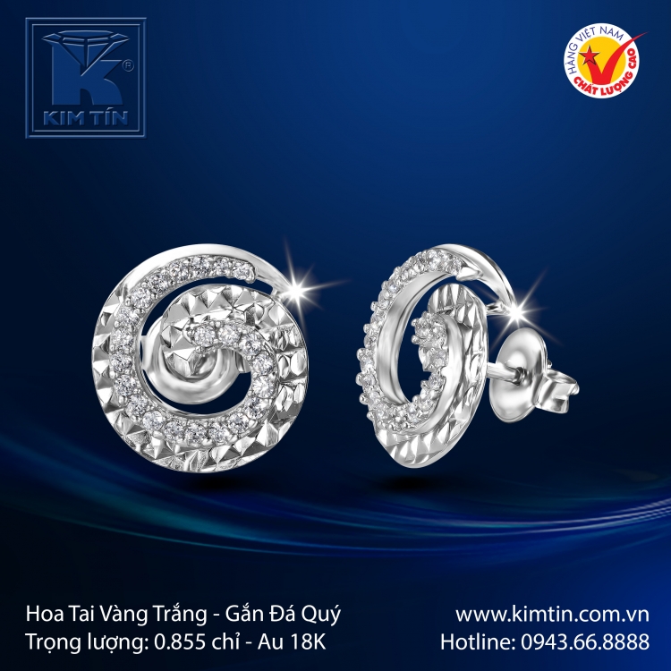 Hoa Tai Vàng Trắng 18K