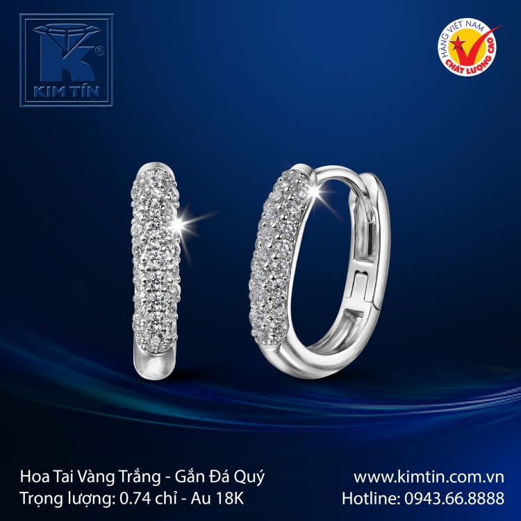 Hoa Tai Vàng Trắng 18K