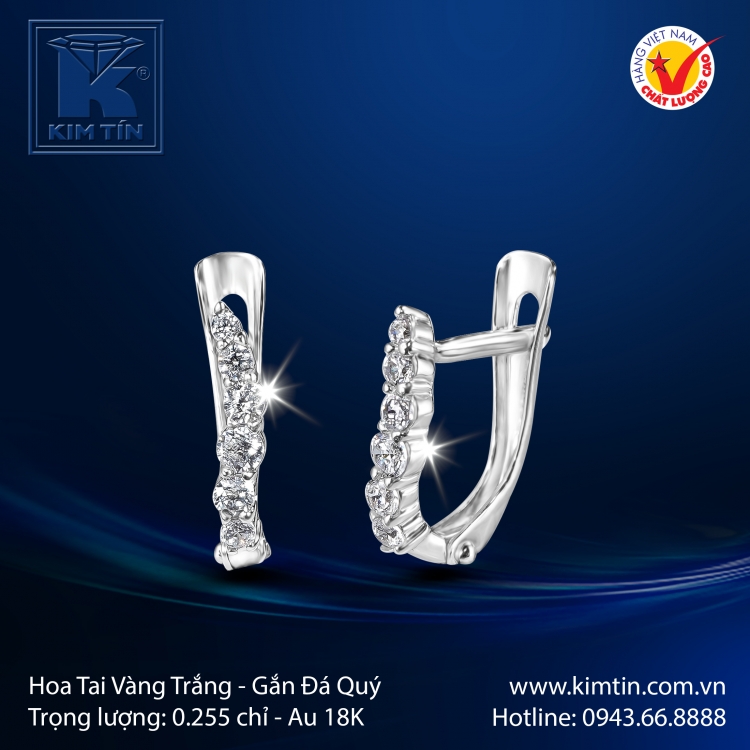 Hoa Tai Vàng Trắng 18K
