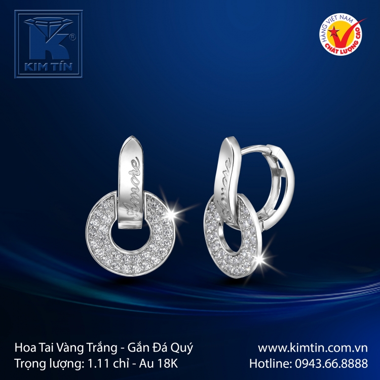 Hoa Tai Vàng Trắng 18K